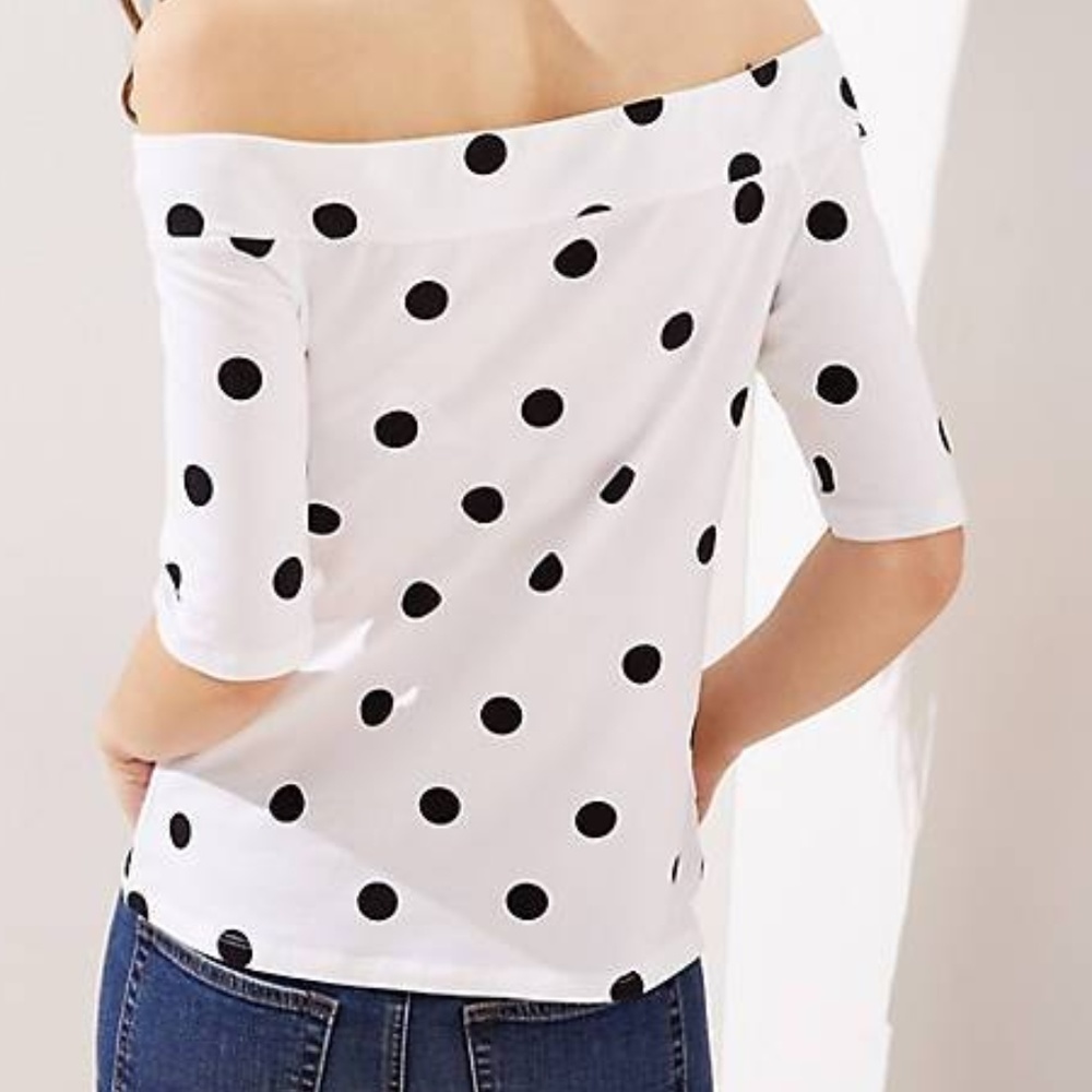Loft modern casual polka dot off the shoulder white/black blouse top size xs
